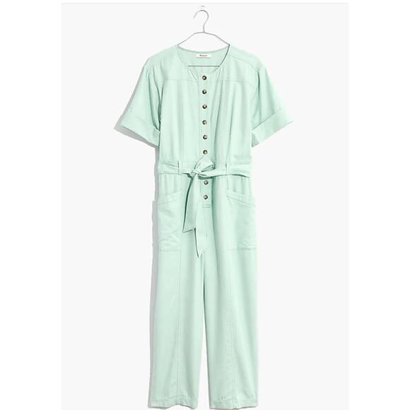 Madewell Mint Green Top-Stitched Coverall Jumpsuit Romper WMNS 8 Button Up - Picture 3 of 12